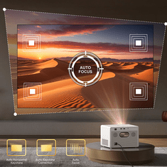 Byintek PLATO T5 MAX prijenosni LED projektor, GoogleTV, WIFI 6, Bluetooth, 1000 ANSI lumena, STEREO zvučnici, autofokus, dijeljenje zaslona, maksimalno 4K UHD