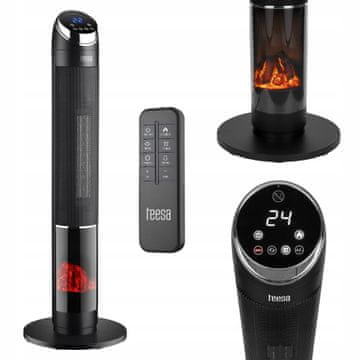 Teesa Električni keramički grijač s ventilatorom za kamin s oscilirajućim dodirom od 2000 W, LCD 100 cm + daljinski upravljač