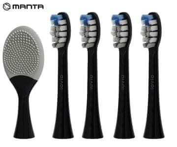 Manta Lovio SonicProtect PRO glave za električnu četkicu za zube, 5 glava, srednje tvrdoće, crne (ugljično crna)