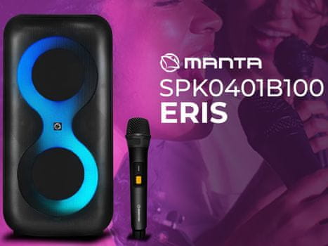 SPK0401B100 ERIS prenosni karaoke zvočnik, Bluetooth 5.3, 100W, RGB LED, črn, priložen mikrofon in daljinec