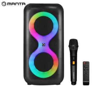 Manta SPK0401B100 ERIS prijenosni karaoke zvučnik, Bluetooth 5.3, 100W, RGB LED, crni, mikrofon i daljinski upravljač uključeni
