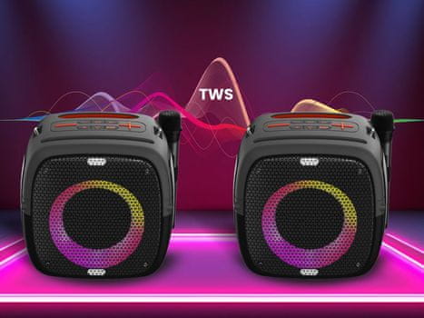 SPK340 ARES prenosni Boombox zvočnik, Bluetooth, 100W, RGB LED, IPX5, priložen mikrofon, črn