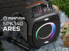 Manta SPK340 ARES prijenosni Boombox zvučnik, Bluetooth, 100 W, RGB LED, IPX5, mikrofon uključen, crni