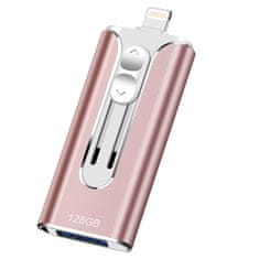VYZIO® 3-u-1 brzi USB memorijski stick 128 GB Micro USB, Lightning i USB-C | DATAFLEX, roza