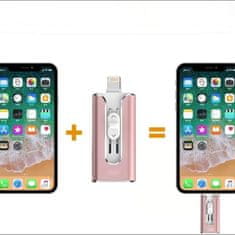 VYZIO® 3-u-1 brzi USB memorijski stick 128 GB Micro USB, Lightning i USB-C | DATAFLEX, roza