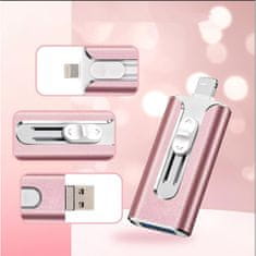 VYZIO® 3-u-1 brzi USB memorijski stick 128 GB Micro USB, Lightning i USB-C | DATAFLEX, roza