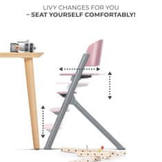 Kinderkraft Livy 4v1 otroški jedilni stol, roza siv