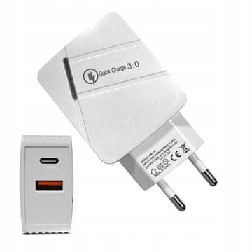 Punjač za telefon s brzim punjenjem USB + TIP C bijeli