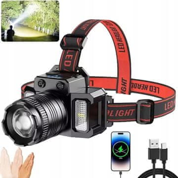 Taktička naglavna lampa Zoom sa senzorom pokreta IPX4, 5 načina rada