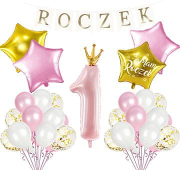 Zestaw na Roczek balony baner Różowy 1 kpl.
