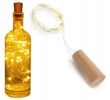 PartyDeco LED lampice s čepom za bocu, toplo bijele, 197 cm