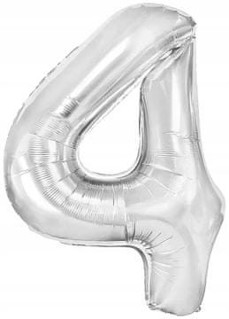 PartyPal Balon folijski broj 4 četiri srebrni 100 cm, 1 kom.