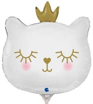 Grabo Balon folijski mačić bijeli s krunom za zabavu 35cm