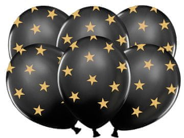 PartyDeco Baloni 14 crni sa zlatnim zvjezdicama, 1 kom.