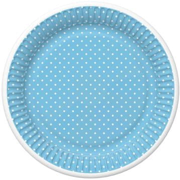 Talerzyki plavi bijele točkice party 18cm 8 kom.