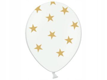 PartyDeco Baloni 14"" bijeli sa zlatnim zvjezdicama, 1 kom.