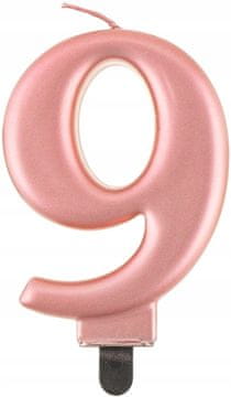 GoDan Świeczka cyferka 9, różowo-złota, 8 cm, 1 szt.