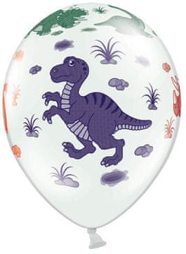 PartyDeco Baloni 14", pastelno bijeli s dinosaurima, 1 kom.
