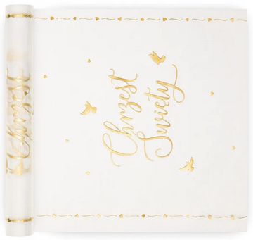 PartyPal Organza Bieżnik Dekoracja na Stół CHRZEST ŚWIĘTY Chrzciny Złoty 30cm 5m