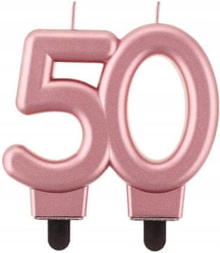 GoDan Świeczka Cyfra Liczba 50 Różowe Złoto Rose Gold Metaliczna Urodziny 8cm