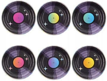 PartyPal Papirnati tanjurići, vinilna ploča retro disko 80-ih, rođendan, 18cm, 6 komada