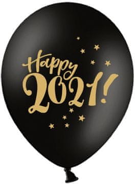 PartyDeco Baloni 30cm Happy 2021! Pastel Black