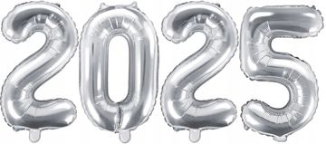 PartyDeco Folijski balon broj 2025 srebrni, Nova godina, maturalna zabava, 35cm