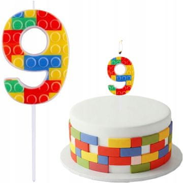 GoDan Svijeća Piker torta kolač broj 9 devet šarene kocke rođendan 10cm