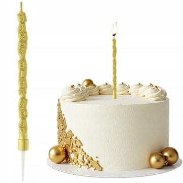 GoDan Świeczka na Tort Ciasto ZŁOTA z Napisem HAPPY BIRTHDAY Urodziny Party 13cm