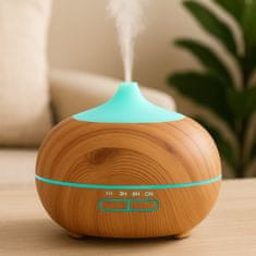 BestDeals Aroma difuzor 400 ml | Ultrazvočni difuzor z LED svetlobo in daljincem – svetlo rjav lesni videz