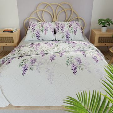 Posteljina od pamučnog satena Lavanya bijela s cvijećem 160x200 cm