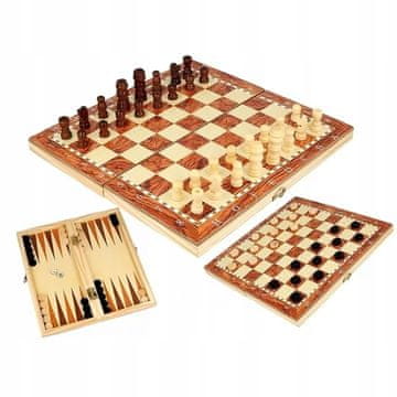 Drvene šahovske figure klasične, dame i triktrak 3u1 XXL velike 29x29cm