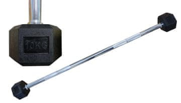 Kubisport Dvoručna šesterokutna HEX bučica 10 kg ravna gumirana