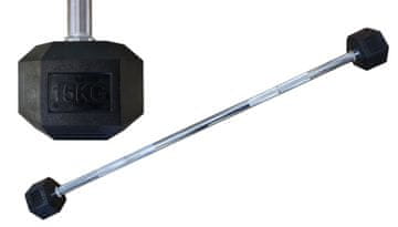 Kubisport Dvoručna šesterokutna HEX bučica 15 kg ravna gumirana