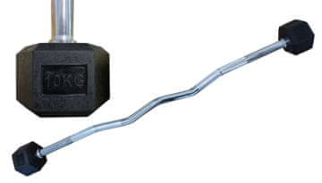 Kubisport Dvoručna šesterokutna HEX bučica 10 kg EZ zakrivljena gumirana