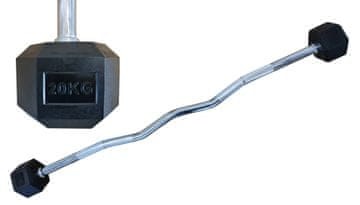 Kubisport Dvoručna šesterokutna HEX bučica 20 kg EZ zakrivljena gumirana