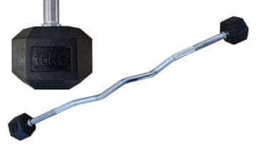 Kubisport Dvoručna šesterokutna HEX bučica 15 kg EZ zakrivljena gumirana