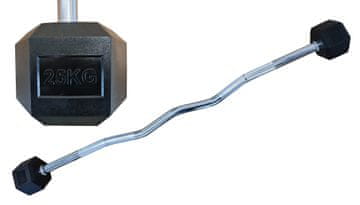 Kubisport Dvoručna šesterokutna HEX bučica 25 kg EZ zakrivljena gumirana