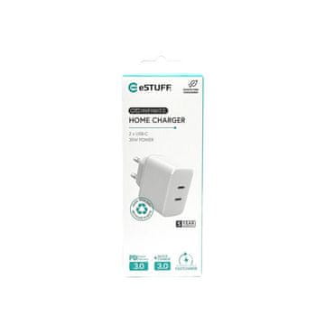 eSTUFF INFINITE punjač 2x USB-C 35W blister, bijeli, reciklirana plastika