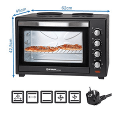 First Austria Električna konvekcijska pećnica prvo 60L, 2 x hob, 3400W