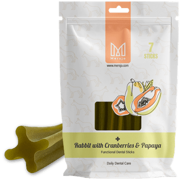 Mersjo Dentalna poslastica za pse Mersjo Dental Sticks - Zec Papaja & Brusnica (7 štapića)