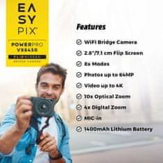 EasyPix PowerPro VX6430 – WiFi Bridge digitalni fotoaparat s 10× optičkim zumom i 4K videom (EASYPIX20205)
