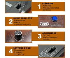 Trevi TT 1030 BT gramofon, 30 W, 33/45/78 okretaja u minuti, drveno kućište, smeđe-crna