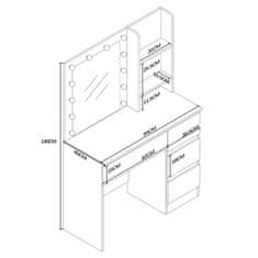 Aga Toaletni stolić s ogledalom i osvjetljenjem Mat bijeli