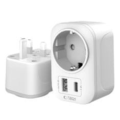 Tech-protect TA100 putni adapter UK / EU, bijela