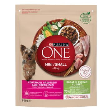 Purina ONE MINI/SMALL suha hrana za manje aktivne, prekomjerno tjelesne ili sterilizirane pse do 10 kg, bogata puretinom i rižom, 8x800g