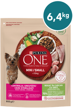 Purina ONE MINI/SMALL suha hrana za manje aktivne, prekomjerno tjelesne ili sterilizirane pse do 10 kg, bogata puretinom i rižom, 8x800g