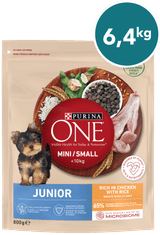 Purina ONE MINI/SMALL Junior suha hrana za štence do 10 kg, bogata piletinom i rižom, 8x800g