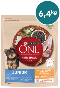 Purina ONE MINI/SMALL Junior suha hrana za štence do 10 kg, bogata piletinom i rižom, 8x800g