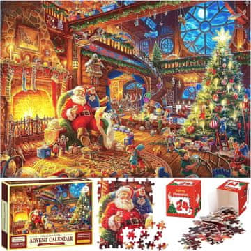 Netscroll Božićni adventski kalendar s puzzlama – 1008 dijelova, 24-dnevno božićno odbrojavanje i slaganje, svaki dan slažete jedan dio slagalice, PuzzleAdvent